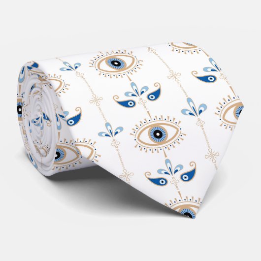 Cravate Motif d'oeil maléfique rétro bohème blanc (Roulé)