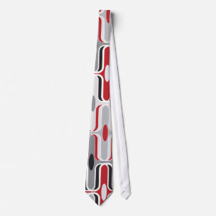 Cravate Motif d'oignon noir rouge Zig Zag Art Déco