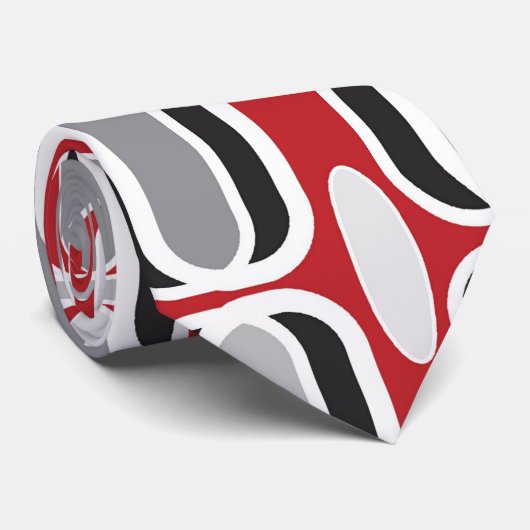 Cravate Motif d'oignon noir rouge Zig Zag Art Déco (Roulé)
