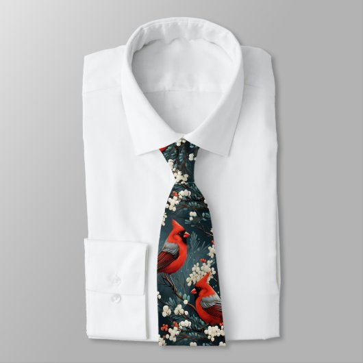 Cravate Motif d'oiseau Cardinal Rouge (Attaché)