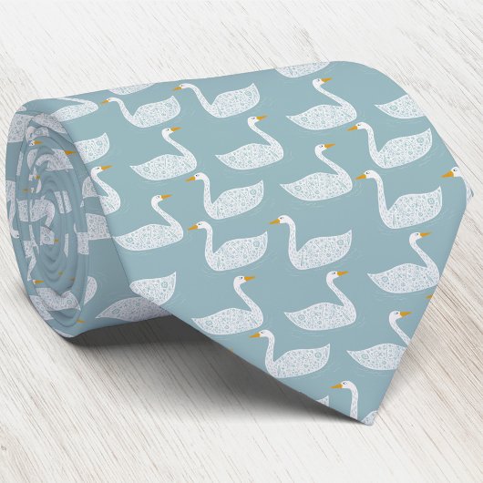 Cravate Motif d'oiseau cygne vert sarcelle clair