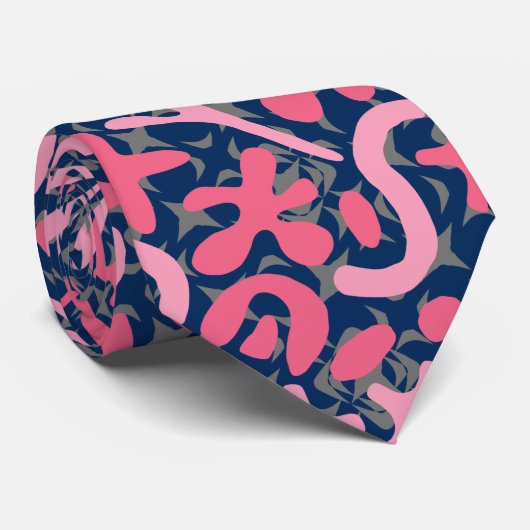 Cravate Motif Doodle en rose.01.w D Bleu BG (Roulé)