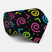 Cravate motif Doodle Noir et Néon des années 80/90 (Roulé)