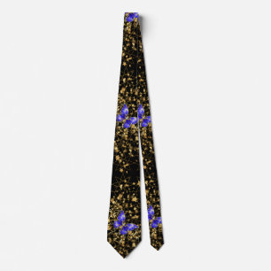 Cravate Motif d'or 14.bw.bl papillon bleu noir BG
