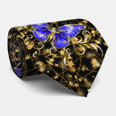 Cravate Motif d'or 14.bw.bl papillon bleu noir BG (Roulé)
