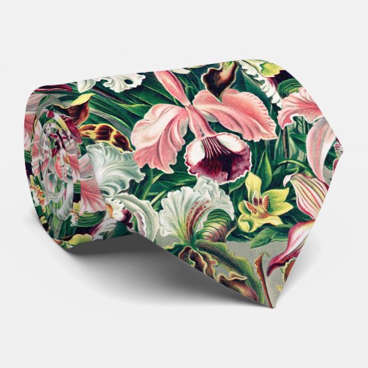 Cravate Motif d'orchidée blanche rose jaune (Roulé)