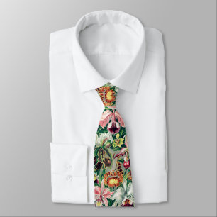 Cravate Motif d'orchidée blanche rose jaune