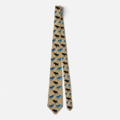 Cravate Motif d'orignal noir bleu sur or (Devant)