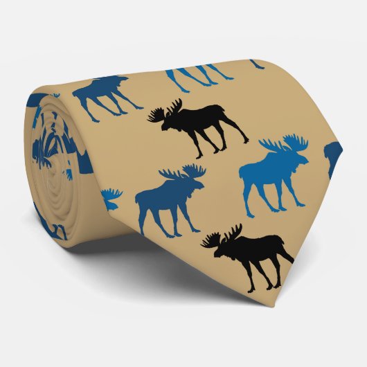 Cravate Motif d'orignal noir bleu sur or (Roulé)