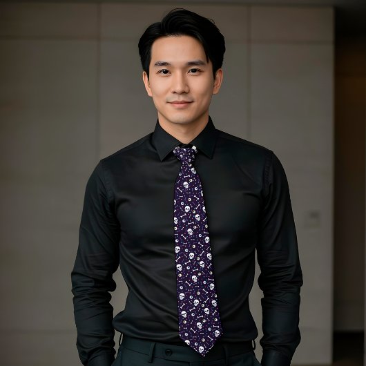 Cravate Motif d'os d'oreilles de crâne violet foncé d'Hall