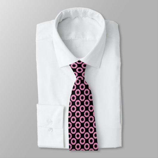 Cravate Motif d'ouverture - rose sur noir (Attaché)