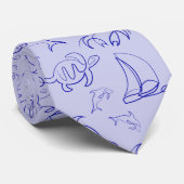 Cravate Motif d'une ligne d'animal marin et voilier (Roulé)
