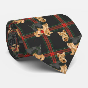 Cravate Motif écossais de Noël Airedale Rouge Vert
