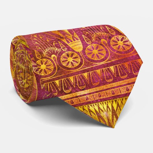 Cravate Motif Égyptien Ancien En Or Orange Et Jaune (Roulé)