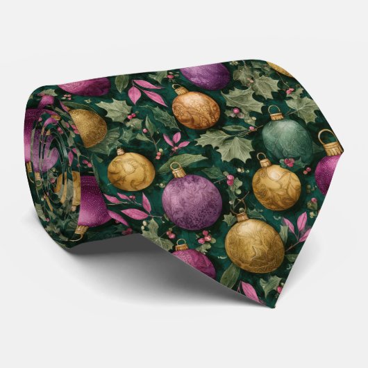 Cravate Motif élégant de boules de Noël (Roulé)