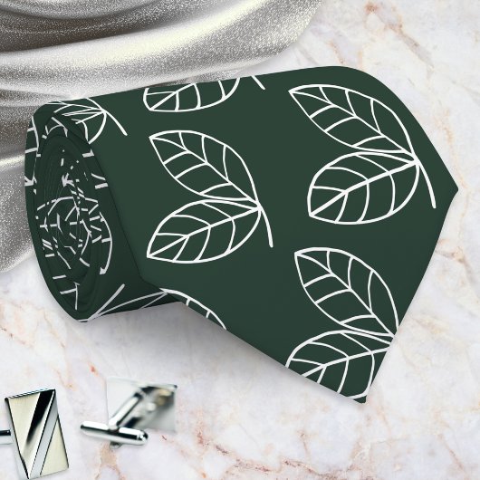 Cravate Motif élégant de feuilles vert foncé