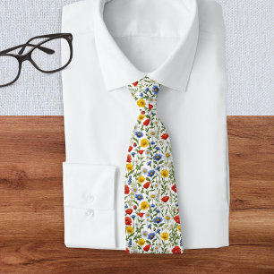 Cravate Motif élégant de fleurs sauvages aux couleurs vive