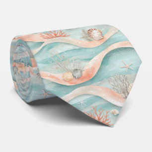 Cravate Motif élégant d'océan de corail aqua