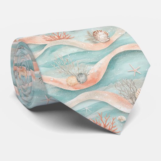 Cravate Motif élégant d'océan de corail aqua (Roulé)