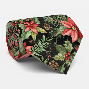 Cravate Motif élégant et festif de poinsettia de Noël