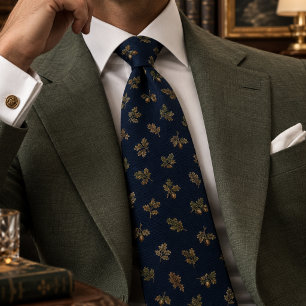Cravate Motif Élégant Navy Oak Patrimoine