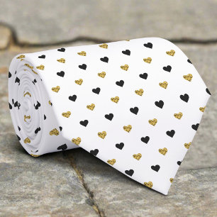 Cravate Motif Élégant Saint-Valentin Cœur Minuscule Or Noi