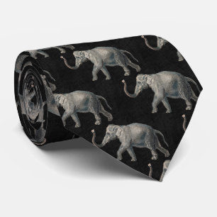 Cravate Motif éléphant vintage sur lin noir