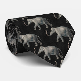 Cravate Motif éléphant vintage sur lin noir