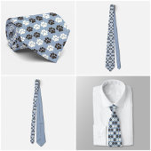 Cravate Motif Empreinte de Patte Argent Bleu