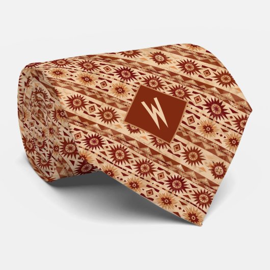 Cravate Motif en brique rouge et sable inspiré par l'Aztec (Roulé)