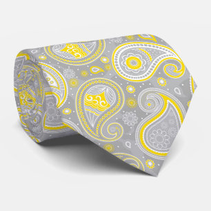 Cravate Motif en cachemire vintage gris et jaune