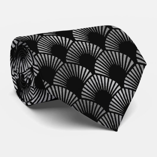 Cravate motif en carrelage noir argenté (Roulé)