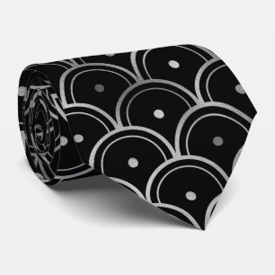 Cravate motif en carrelage noir argenté