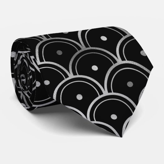 Cravate motif en carrelage noir argenté (Roulé)