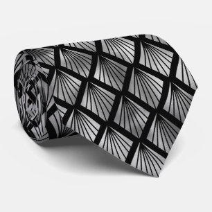 Cravate motif en carrelage noir argenté