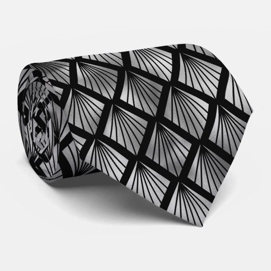 Cravate motif en carrelage noir argenté (Roulé)