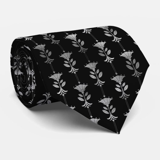 Cravate motif en carrelage noir argenté (Roulé)