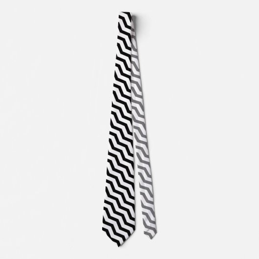 Cravate Motif en chevron zig noir et blanc (Devant)