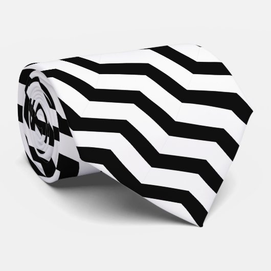 Cravate Motif en chevron zig noir et blanc (Roulé)