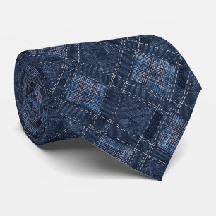 Cravate Motif en denim à broderie diamant indigo classique