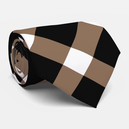 Cravate Motif en diagonale Brown, noir et blanc En vichy (Roulé)