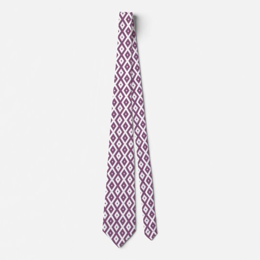 Cravate Motif en diamant blanc et mauve (Devant)