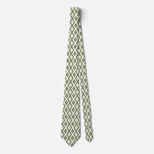 Cravate Motif en diamant vert et blanc (Devant)