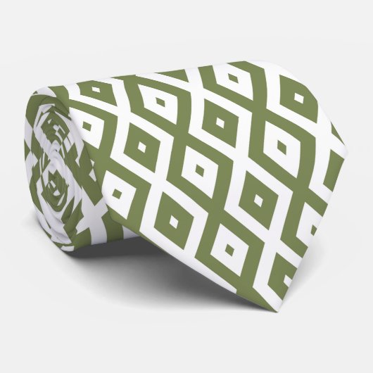 Cravate Motif en diamant vert et blanc (Roulé)