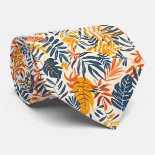 Cravate Motif en feuille de carreaux tropicaux colorés