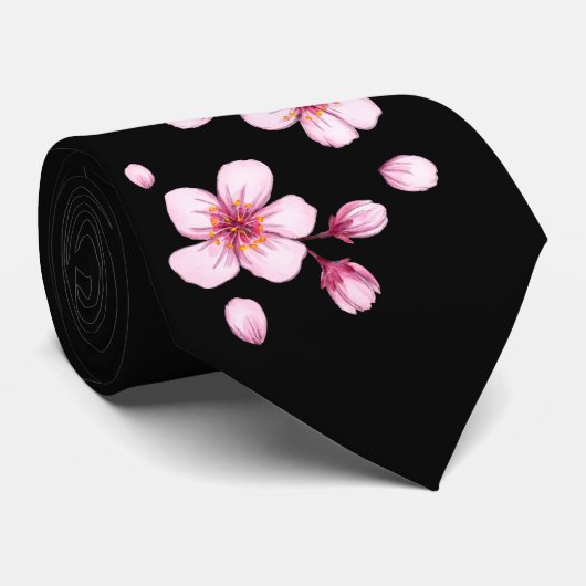 Cravate Motif en fleurs de cerisier rose (Roulé)