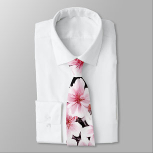 Cravate Motif en fleurs de cerisier rose et noir