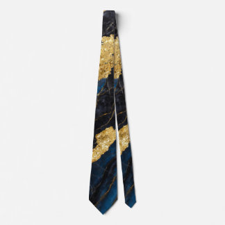 Cravate Motif en marbre bleu avec or