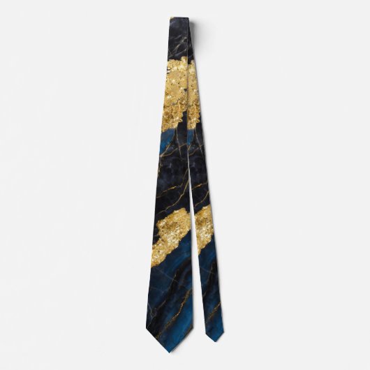 Cravate Motif en marbre bleu avec or (Devant)