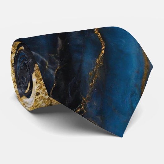 Cravate Motif en marbre bleu avec or (Roulé)